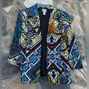 Chicos Blazer Jacket Size 1 (M) Colorful Mosaic Bohemian Art To Wear Career Wear